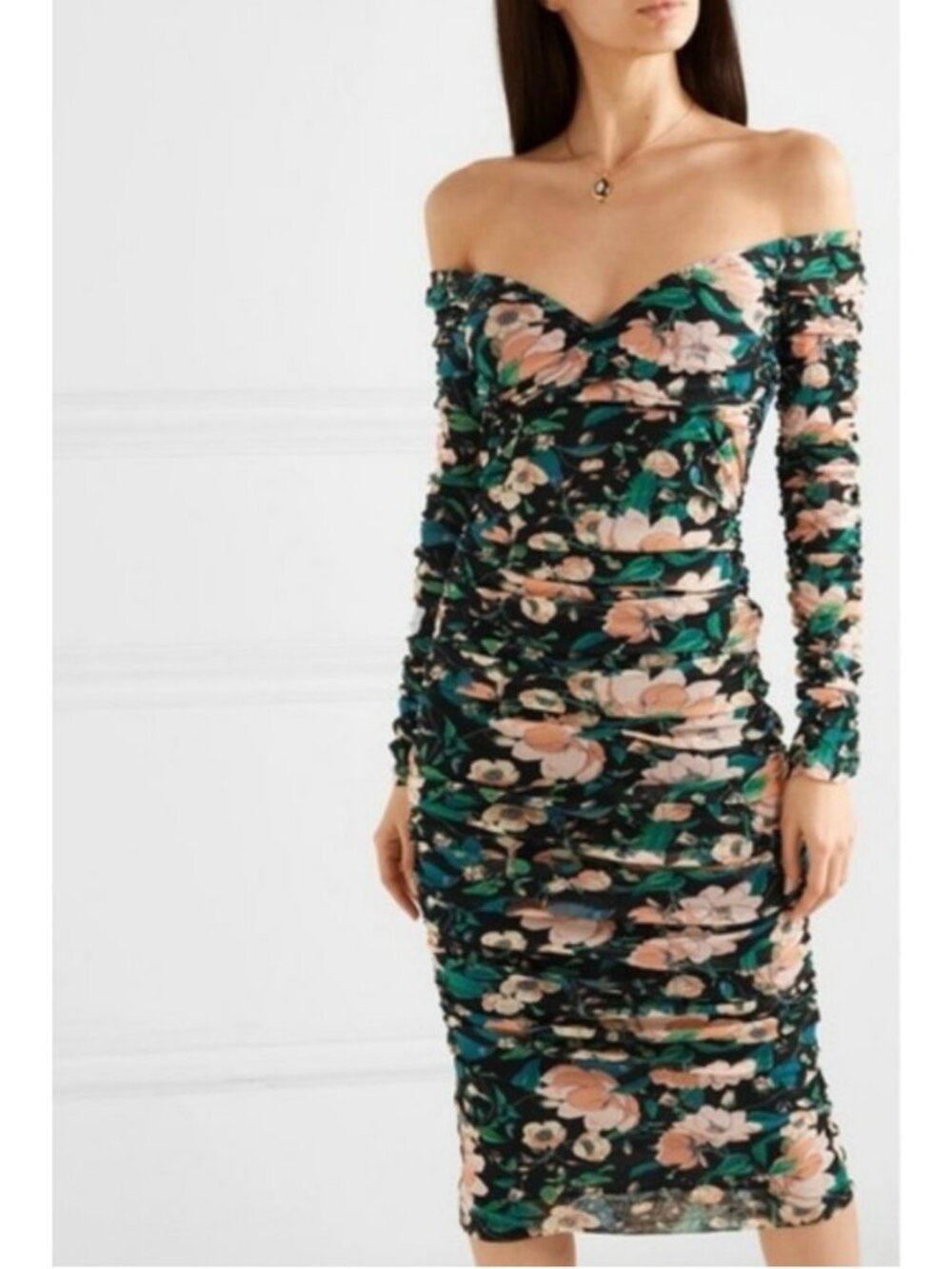Rachel Zoe Louanne Floral Ruched Off-the-Shoulder Midi Dress – Size 4